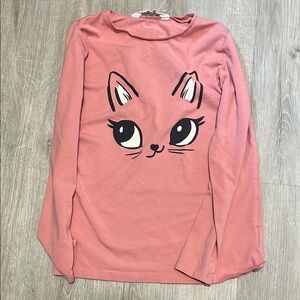 4/$30 H&M Pink Long Sleeve Cat Face Shirt 6-7